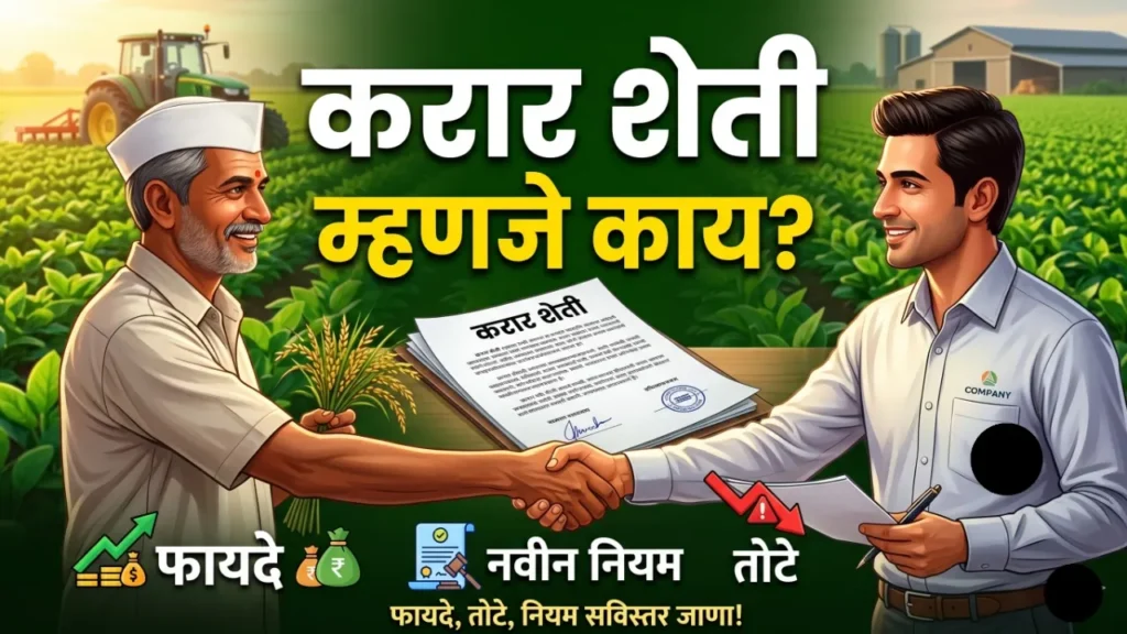 शेतकरी आणि कंपनी अधिकारी यांच्यात लेखी करार होताना - करार शेती (Contract Farming) माहिती
